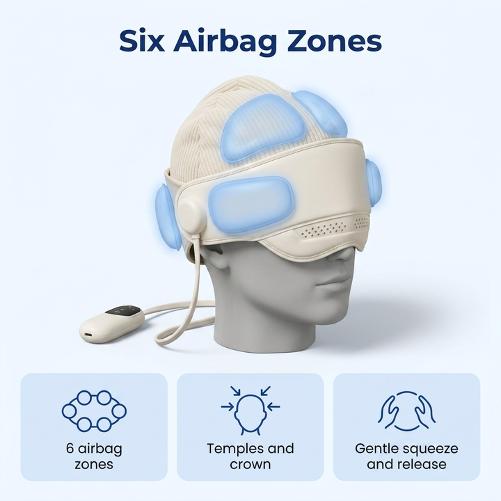 Six airbag zones around the head