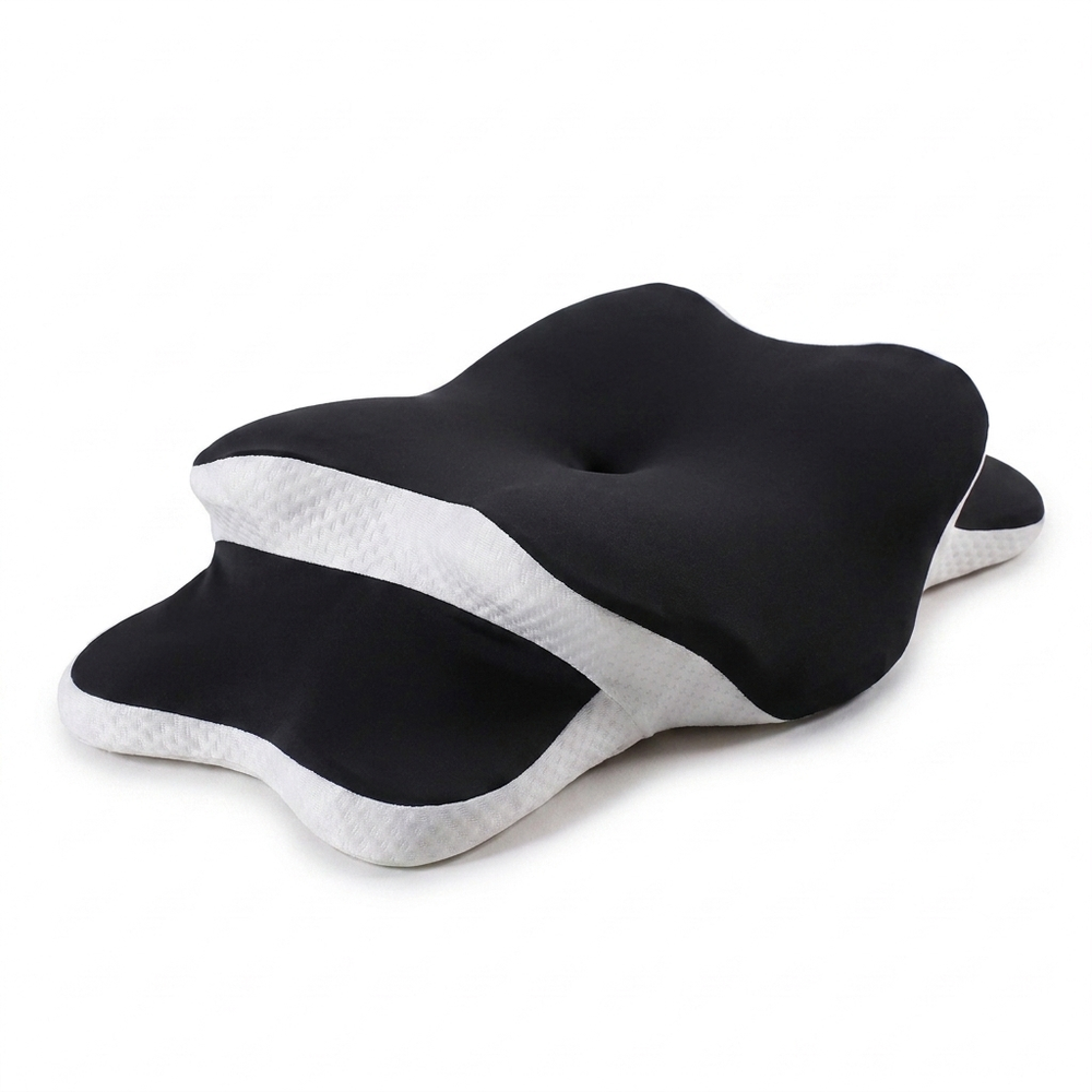 Butterfly Neck Pillow with Memory Foam Core and Washable Cover in black