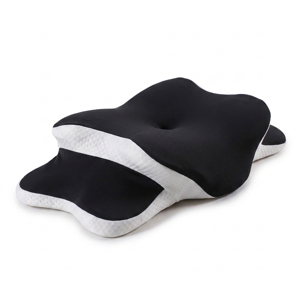 Butterfly Neck Pillow with Memory Foam Core and Washable Cover in black
