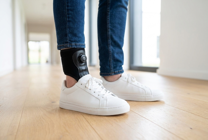 Ankle support brace worn inside a trainer