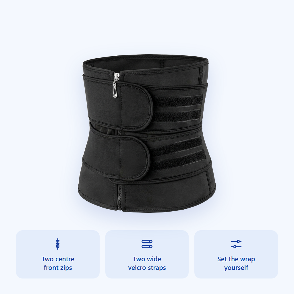 Two centre front zips and two velcro straps