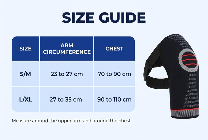 Size guide table for the shoulder support sleeve