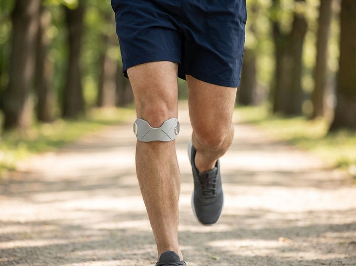 Patella strap worn on a morning run