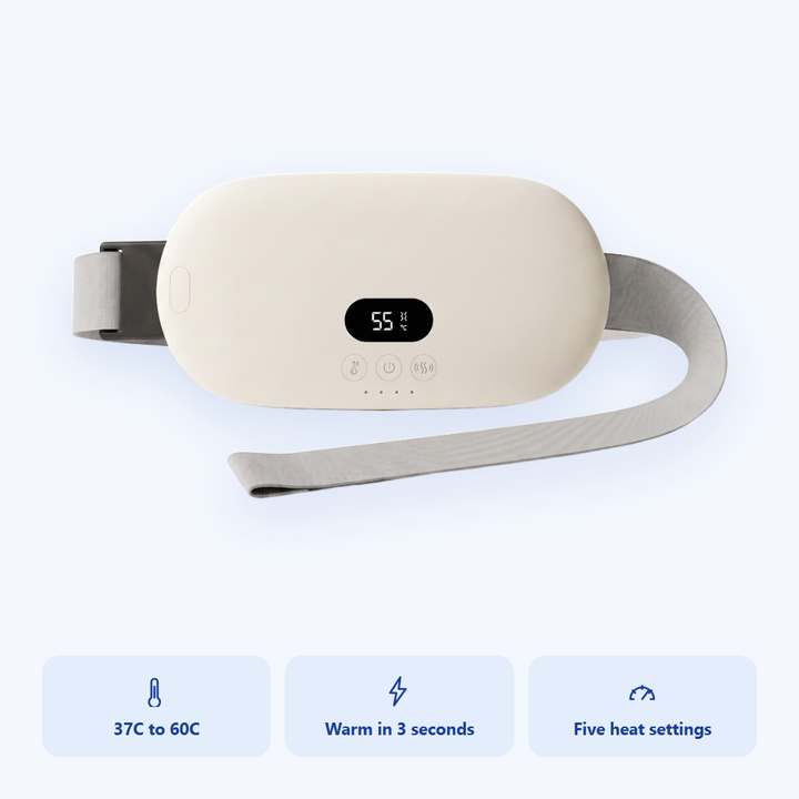 Heated waist belt showing the temperature on the LED display