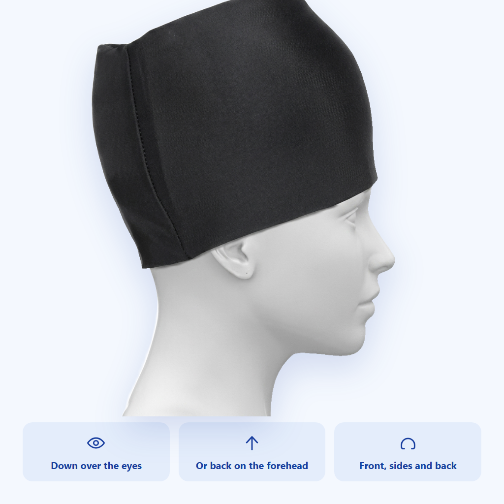 Wear it down over the eyes or back on the forehead