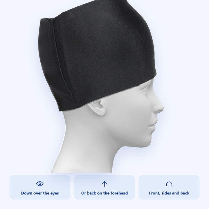Wear it down over the eyes or back on the forehead