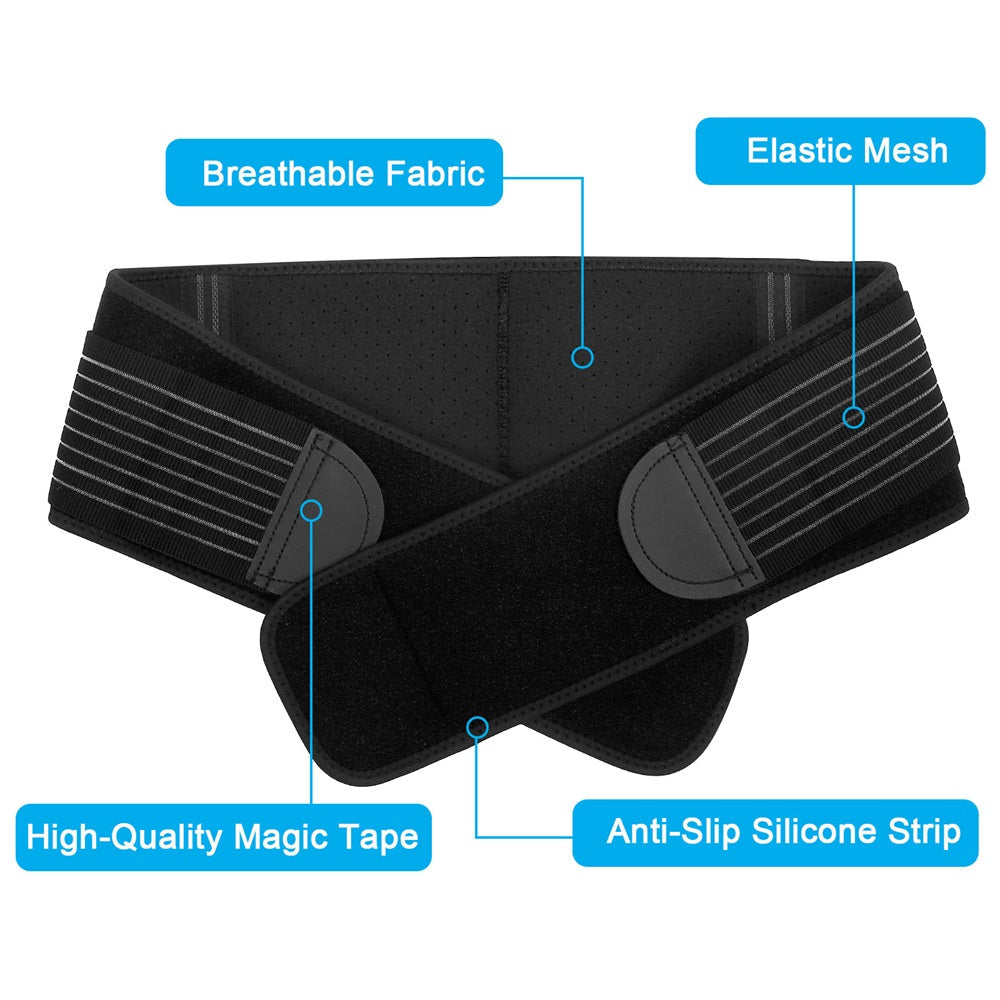 Lower-back support belt worn at the waist