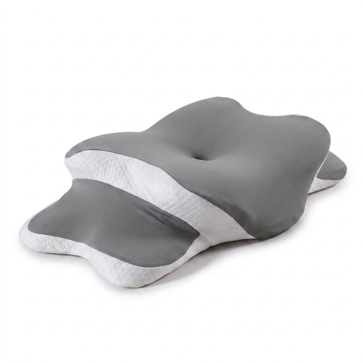 Butterfly Neck Pillow with Memory Foam Core and Washable Cover in grey