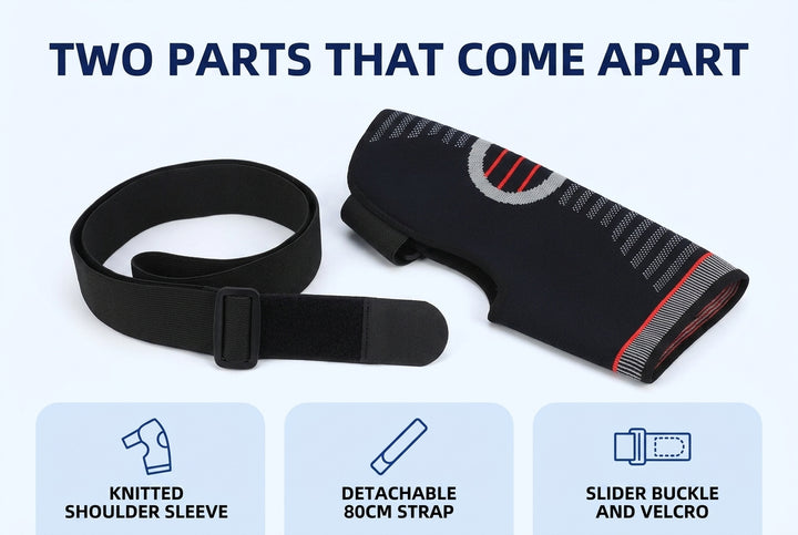 The knitted sleeve and the detachable strap shown separately