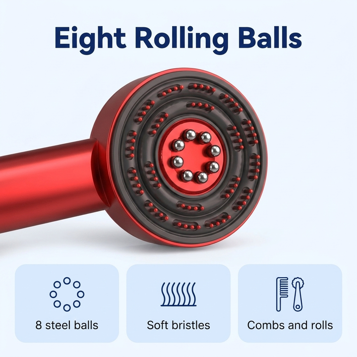 Eight steel rolling balls and soft bristles