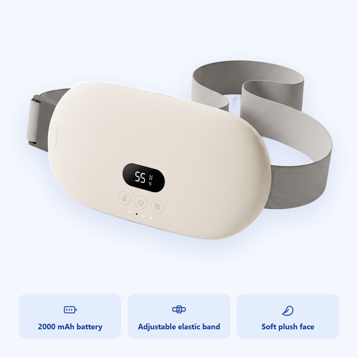 Battery, elastic band and plush face of the heated waist belt