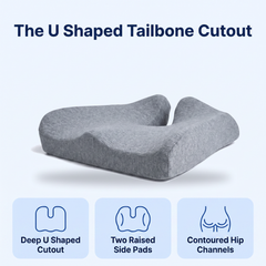 The deep U shaped tailbone cutout at the rear edge of the coccyx cushion