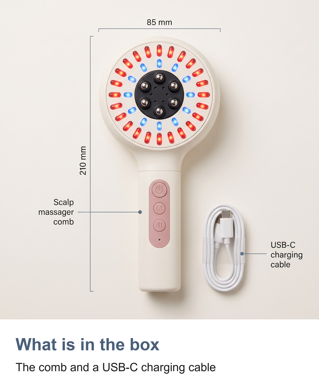 What is in the box: the scalp massager and a Type-C charging cable