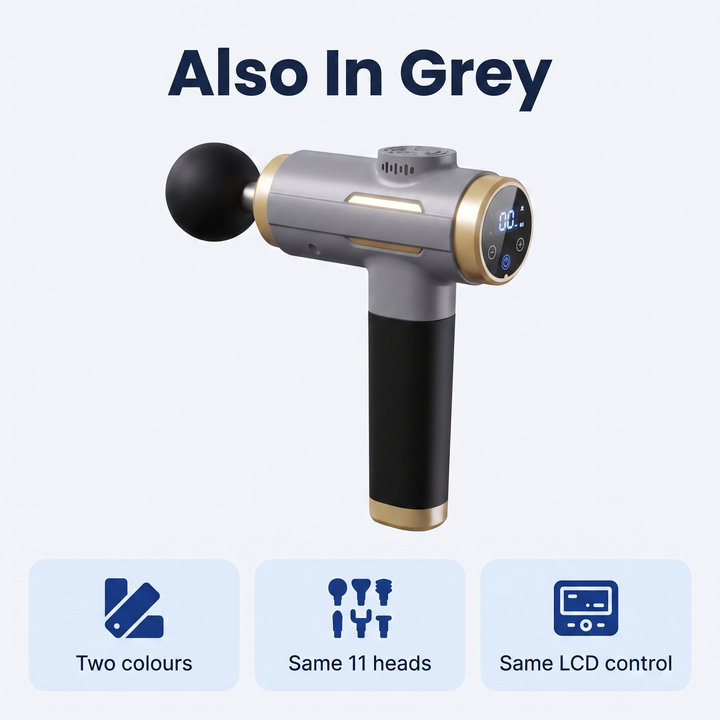 Mini massage gun available in white and grey