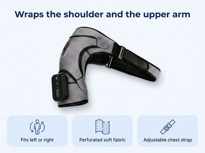 Wraps the shoulder and the upper arm
