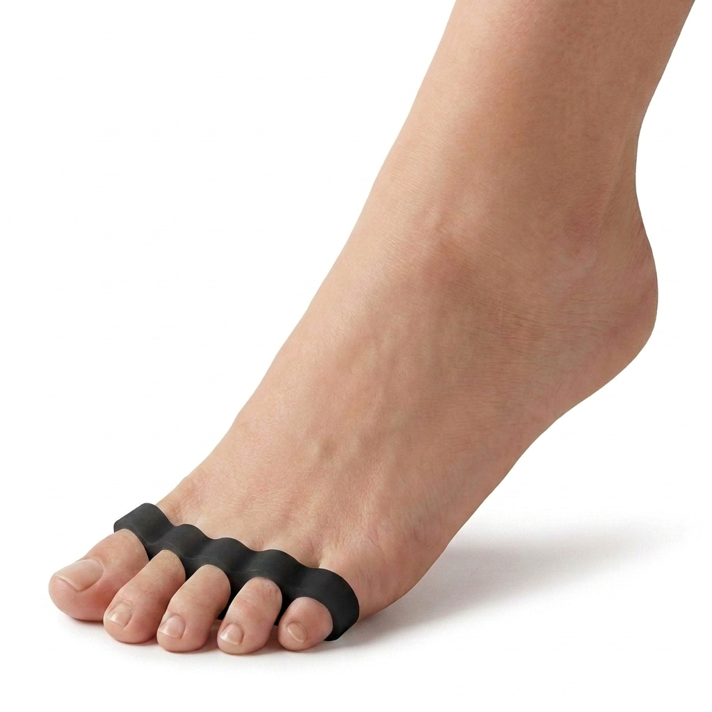 Toe Separators - Soft Silicone Five Ring Toe Spreaders in black worn