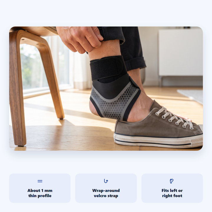 Ankle support brace worn low profile under a shoe