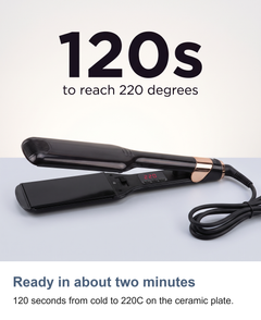 The hair straightener with the figure 120s, the time it takes to reach 220C