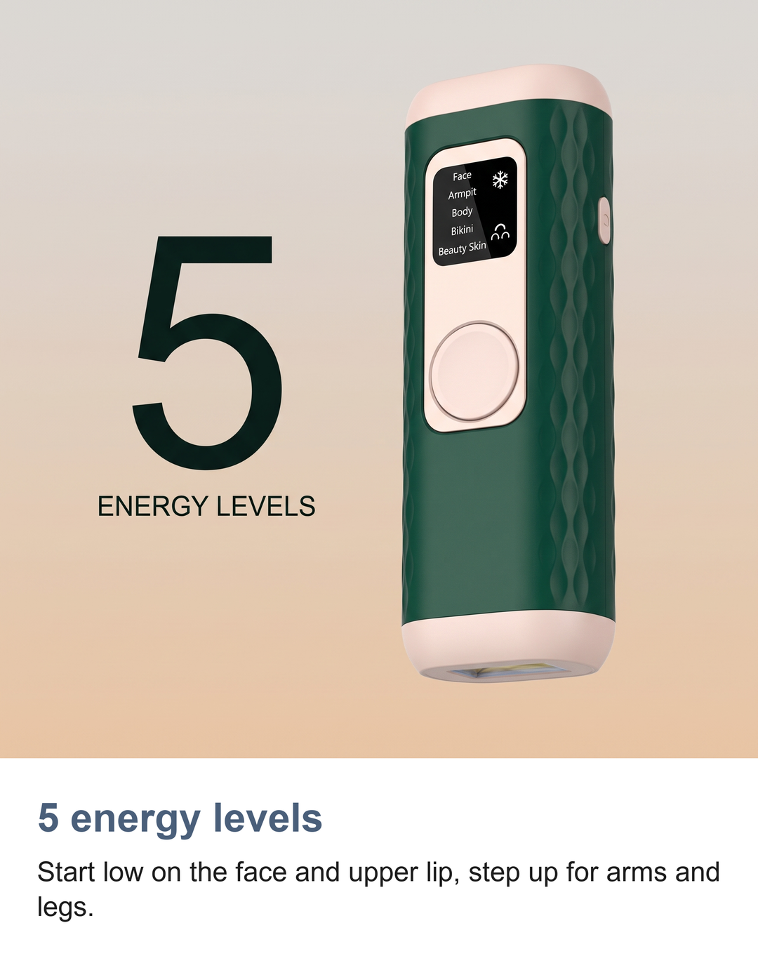 The IPL device beside a large figure five for its five energy levels