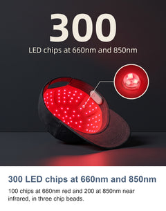The red light cap liner with 300 LED chips at 660nm and 850nm