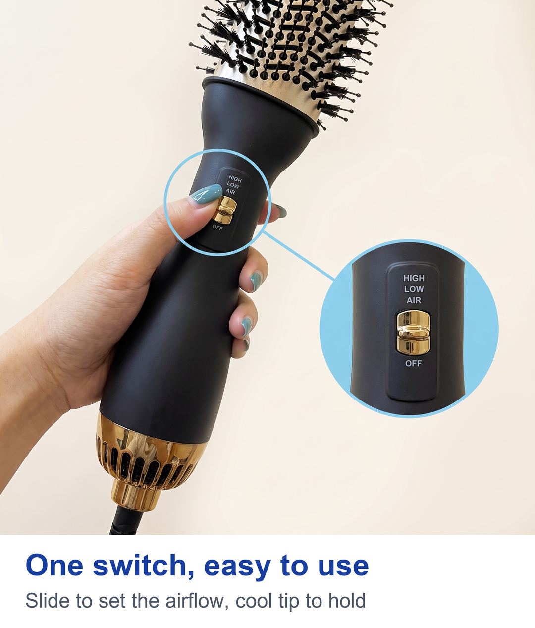 Close up of the speed switch on the brush handle