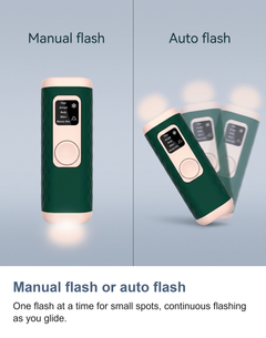 Manual flash and auto flash modes of the IPL device shown side by side