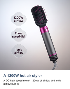 The 1200W hot air styler with its airflow, three speed dial and ionic airflow listed