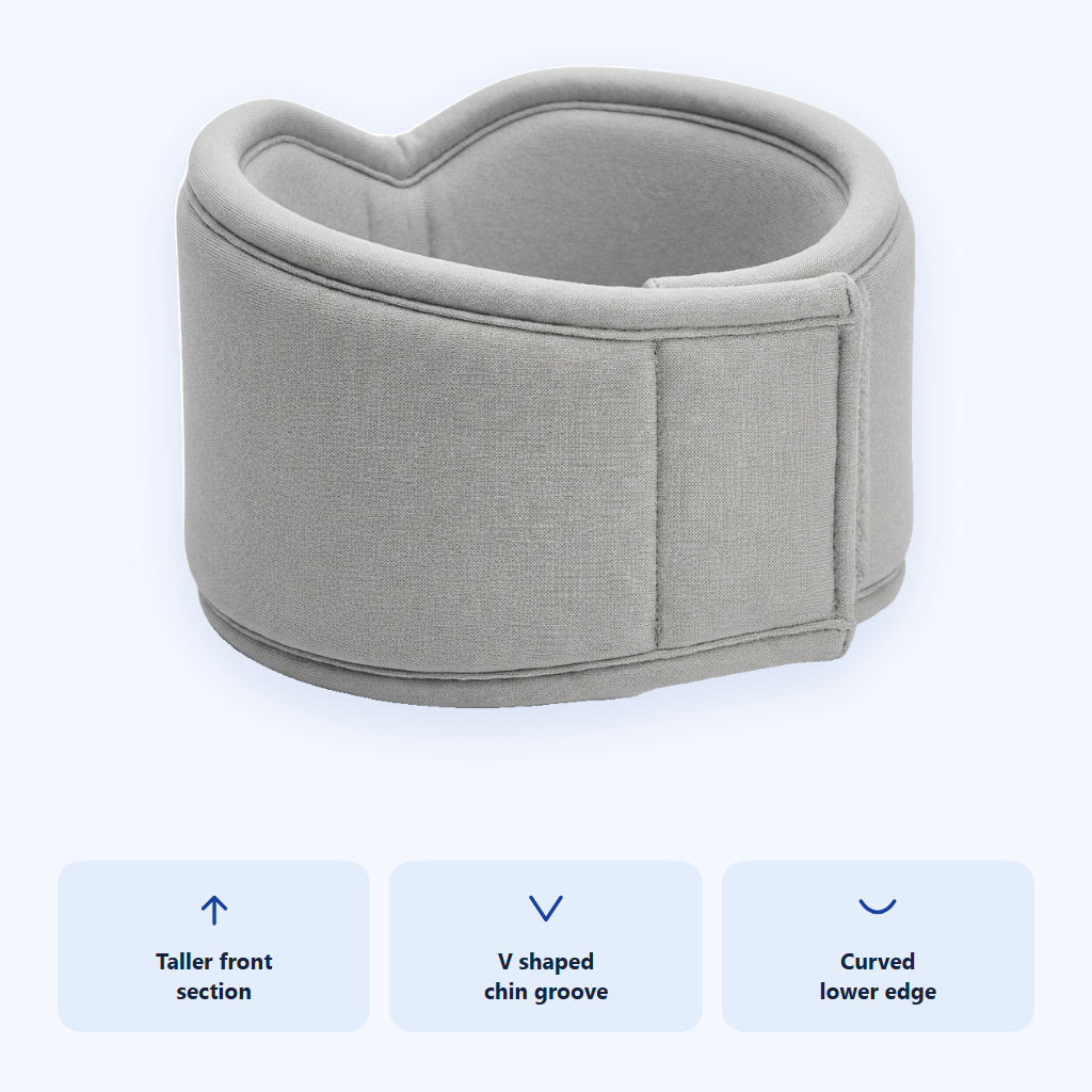 A neck collar shaped for the chin and the shoulders
