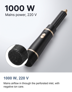 The 1000 W mains power of the hot air styler shown over the perforated air inlet