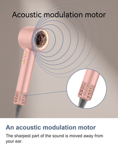 The hair dryer with sound rings leaving the ring head and a zoom on the motor