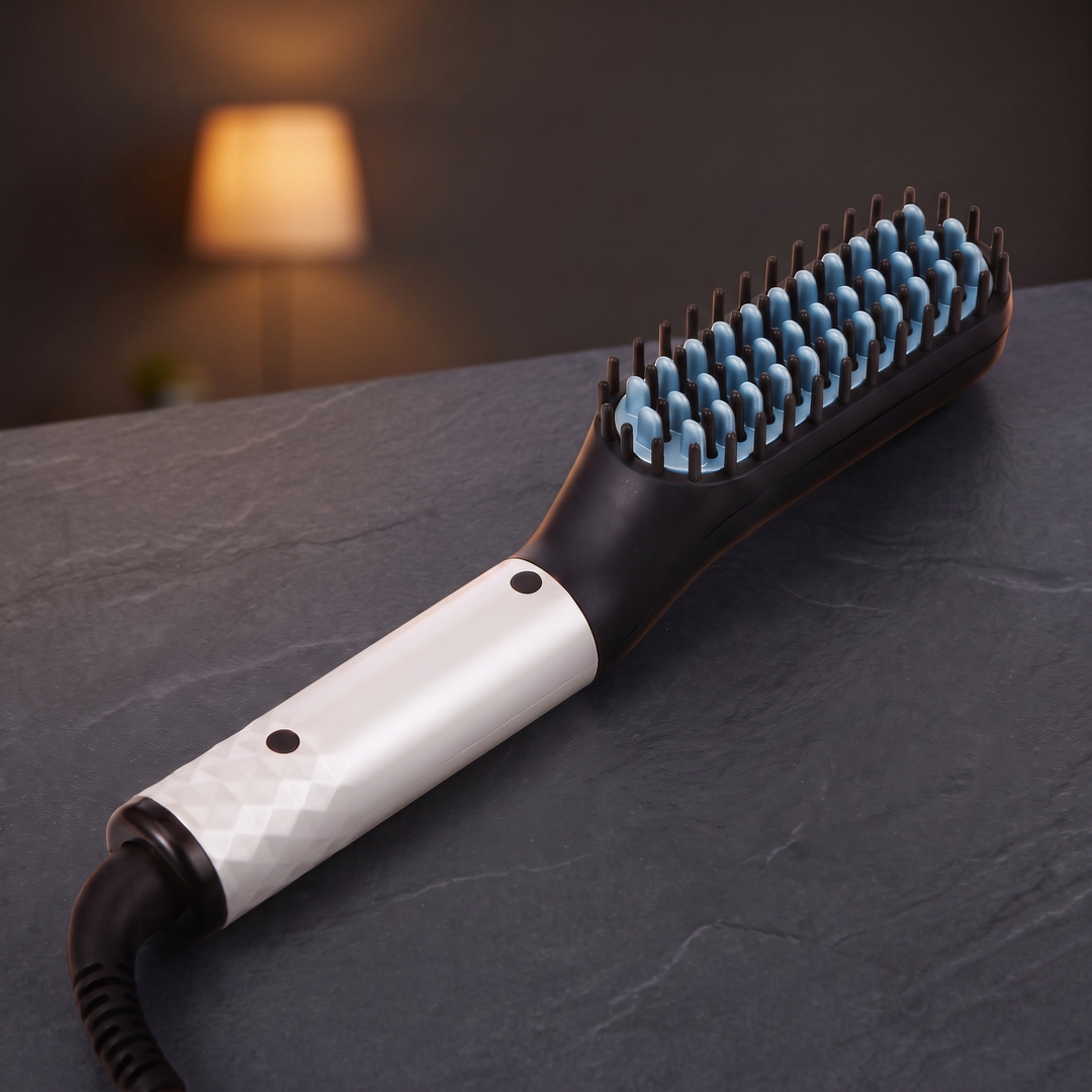 White heated beard and hair straightening brush