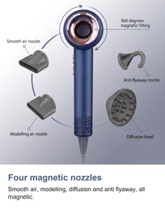 The four magnetic nozzles of the hair dryer fanned out and named