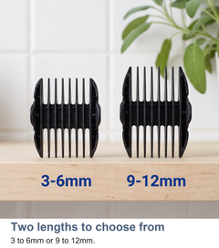 Two guide combs for the body trimmer, 3 to 6mm and 9 to 12mm