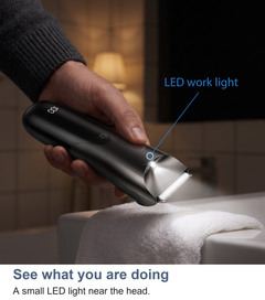 Close up of the LED work light near the head of the body trimmer