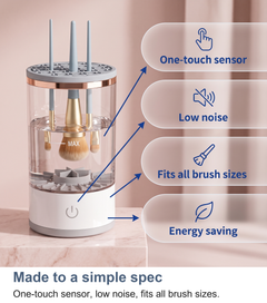 Feature tiles for the brush cleaner: one-touch sensor, low noise, fits all brush sizes