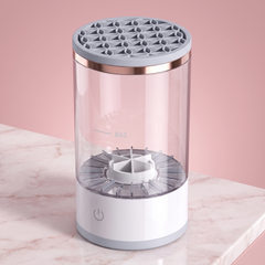 Transparent automatic makeup brush cleaner