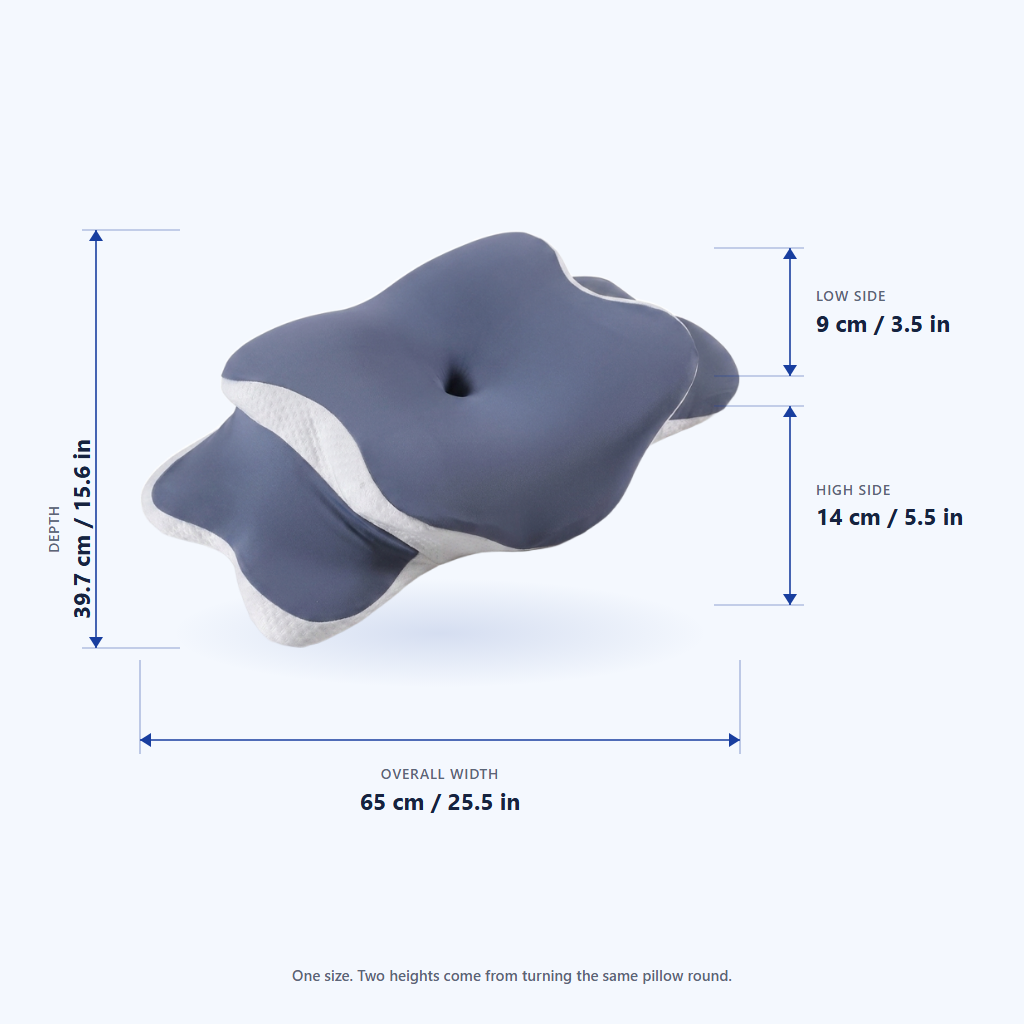 Butterfly neck pillow measurements, 65 cm wide and 39.7 cm deep