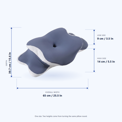 Butterfly neck pillow measurements, 65 cm wide and 39.7 cm deep