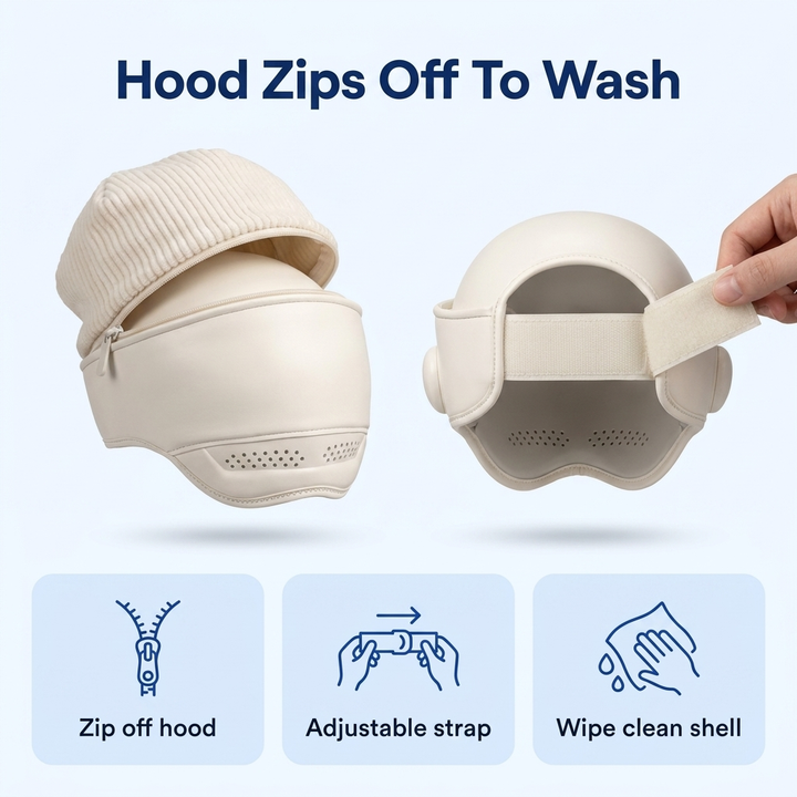 Hood unzipping and adjustable strap