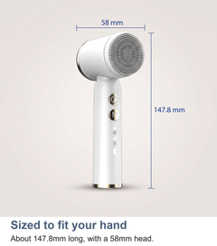 Facial cleansing brush measured at 147.8mm long with a 58mm head