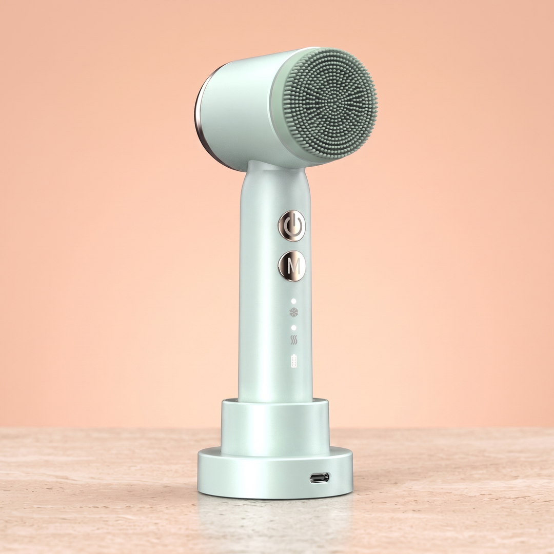 Green 6-in-1 cordless facial cleansing brush