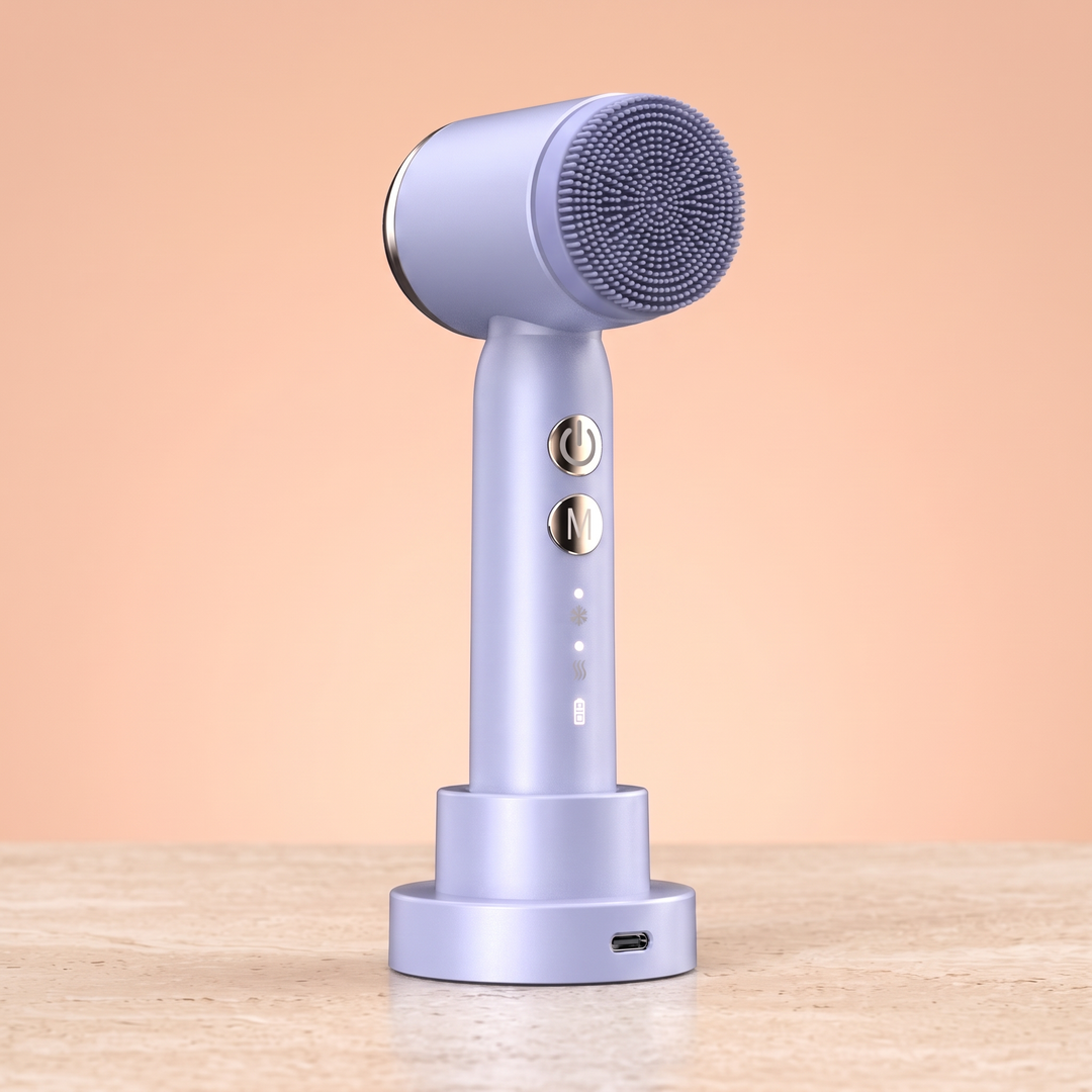 Purple 6-in-1 cordless facial cleansing brush
