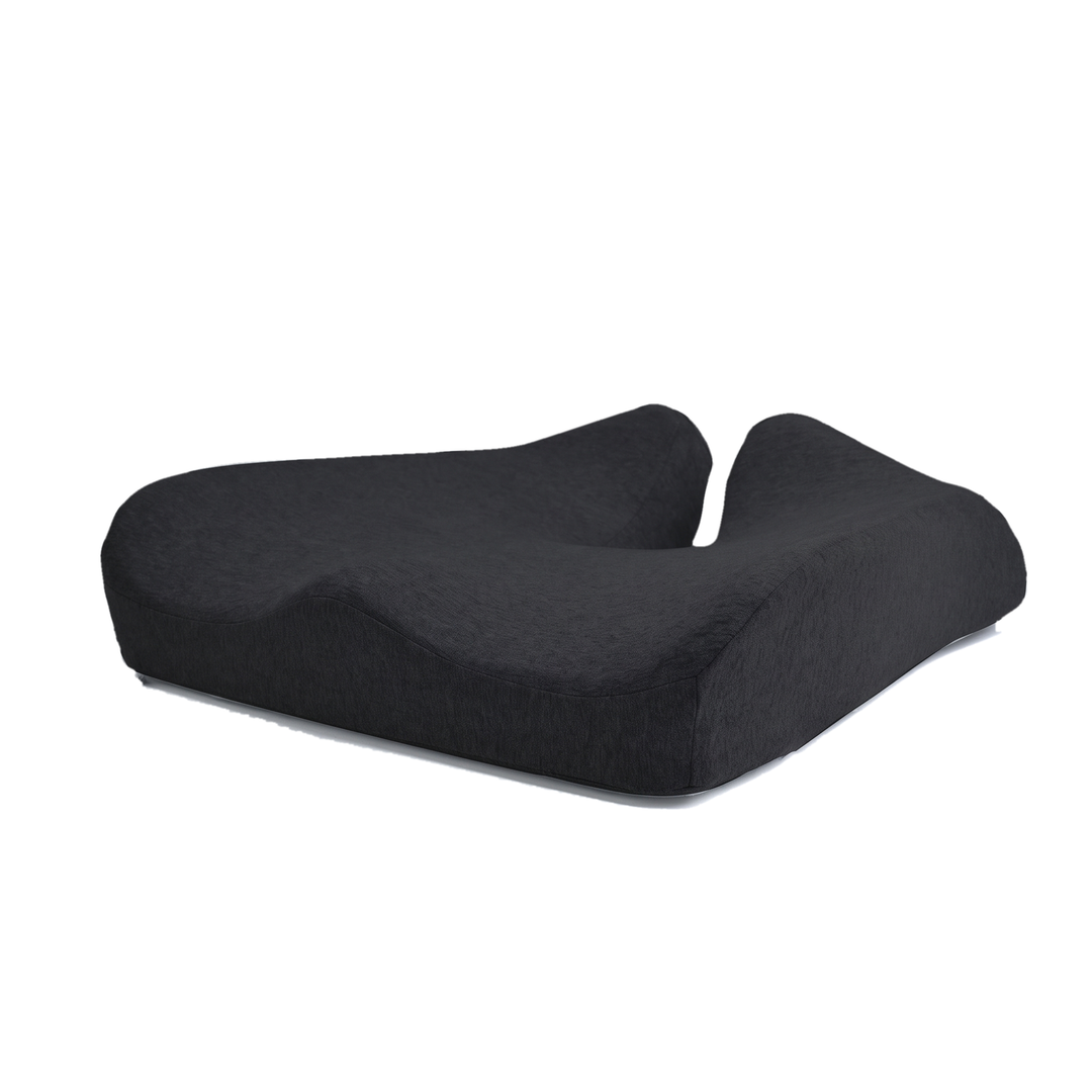 Black memory foam coccyx cushion with U shaped tailbone cutout