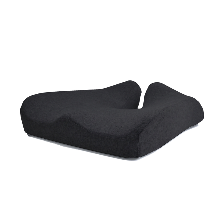Black memory foam coccyx cushion with U shaped tailbone cutout