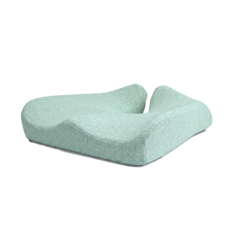 Green memory foam coccyx cushion with U shaped tailbone cutout