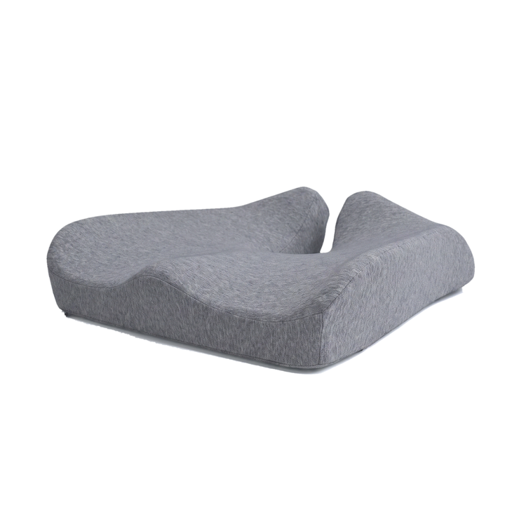 Grey memory foam coccyx cushion with U shaped tailbone cutout