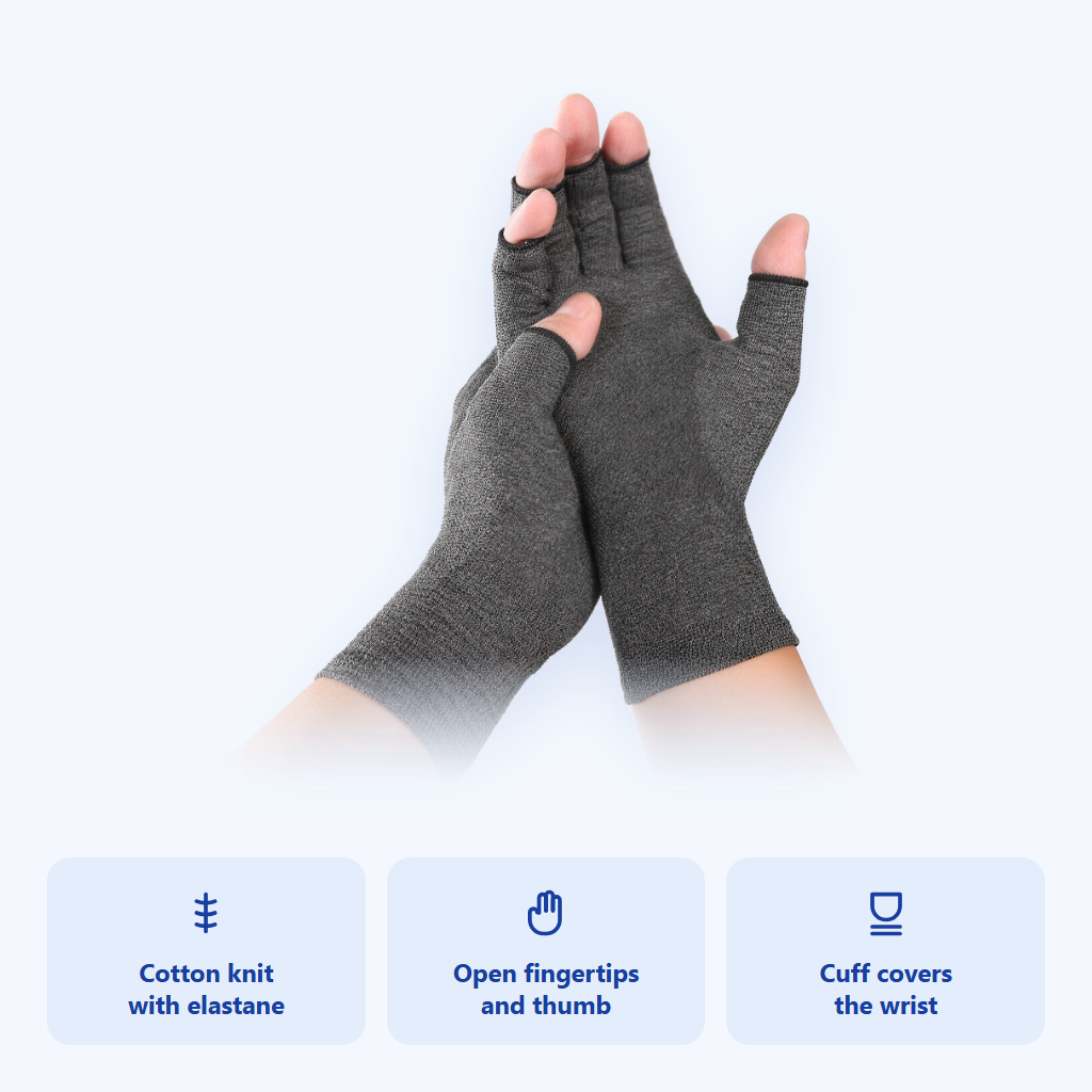 Cotton knit with elastane, open fingertips and thumb, cuff covering the wrist