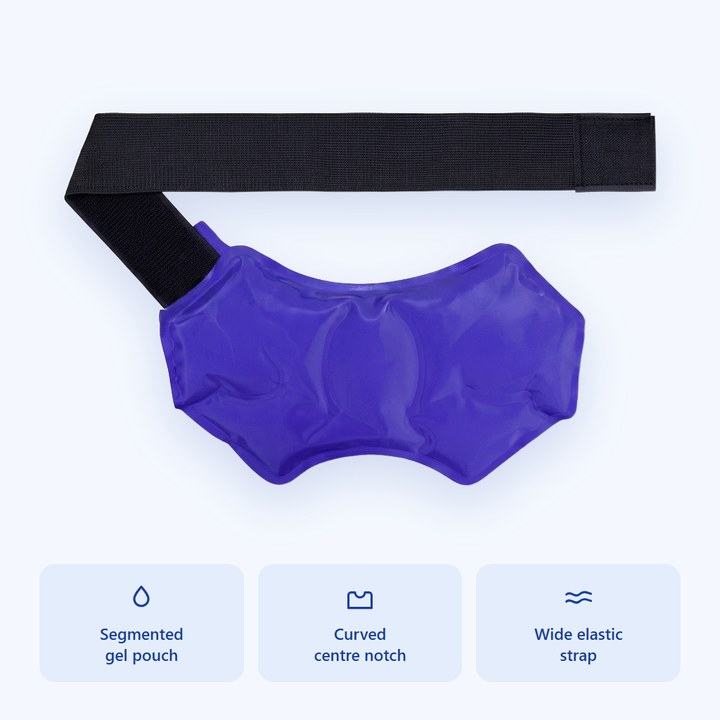 Cold pack shape, notch and elastic strap