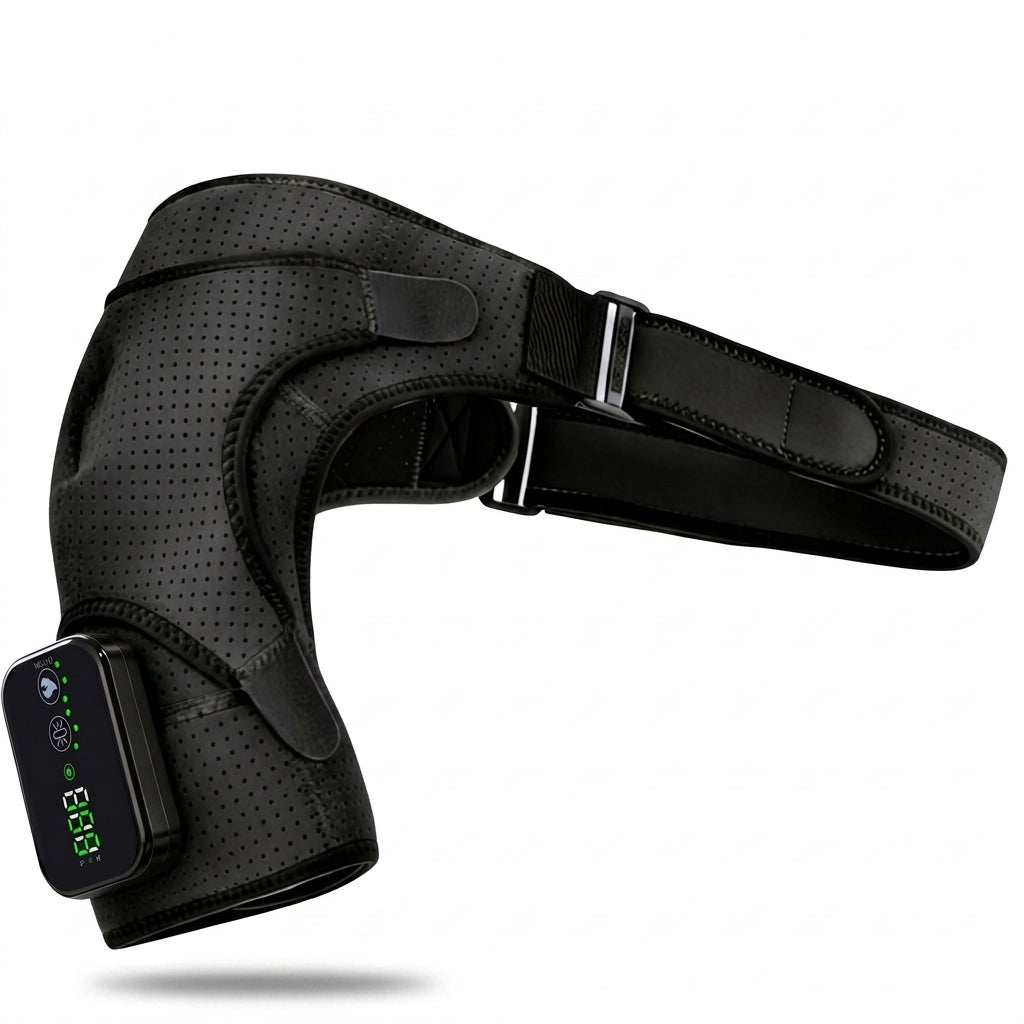 Heated Shoulder Massager Brace with Vibration in black