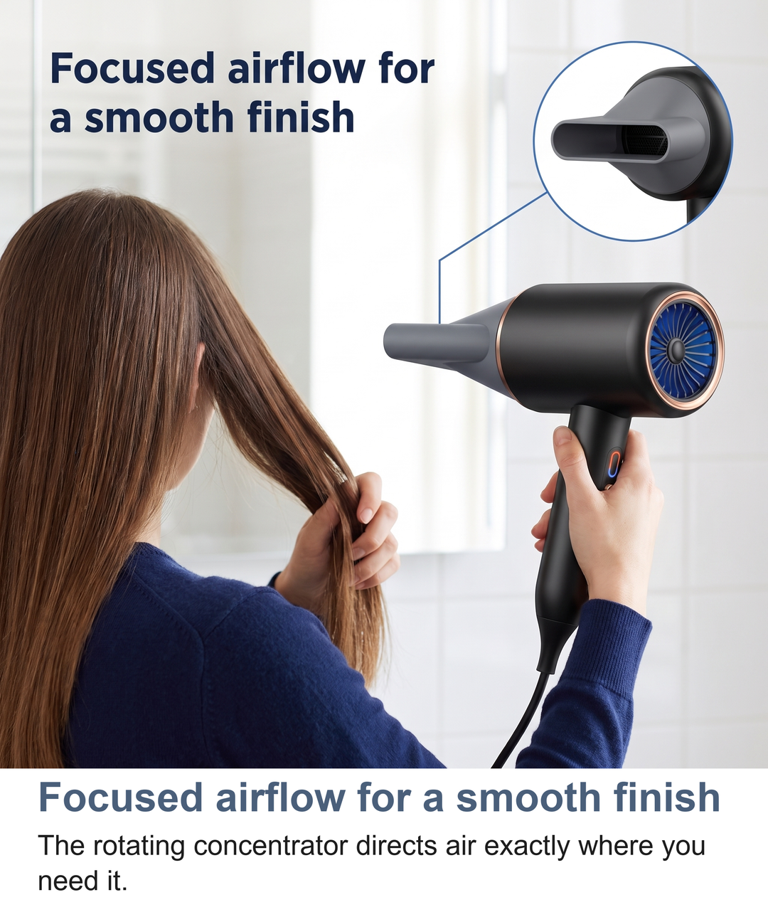 The rotating concentrator nozzle in use for a focused, smooth finish